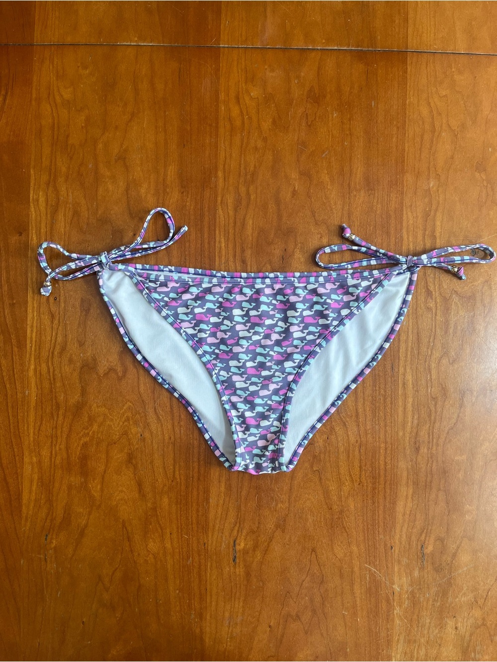 Vineyard Vines Tie-Side Bikini Bottom with Pink, Purple and Aqua Whale Print. L